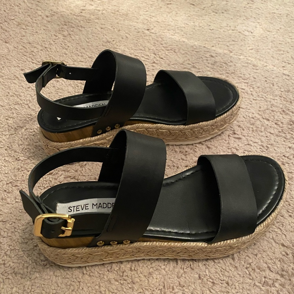 Steve Madden Black Flatform Espadrilles Size 7